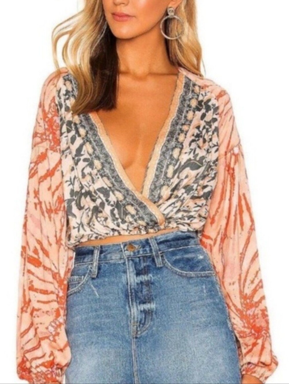 Free People Cruisin Together Surplice Top Size Large Boho